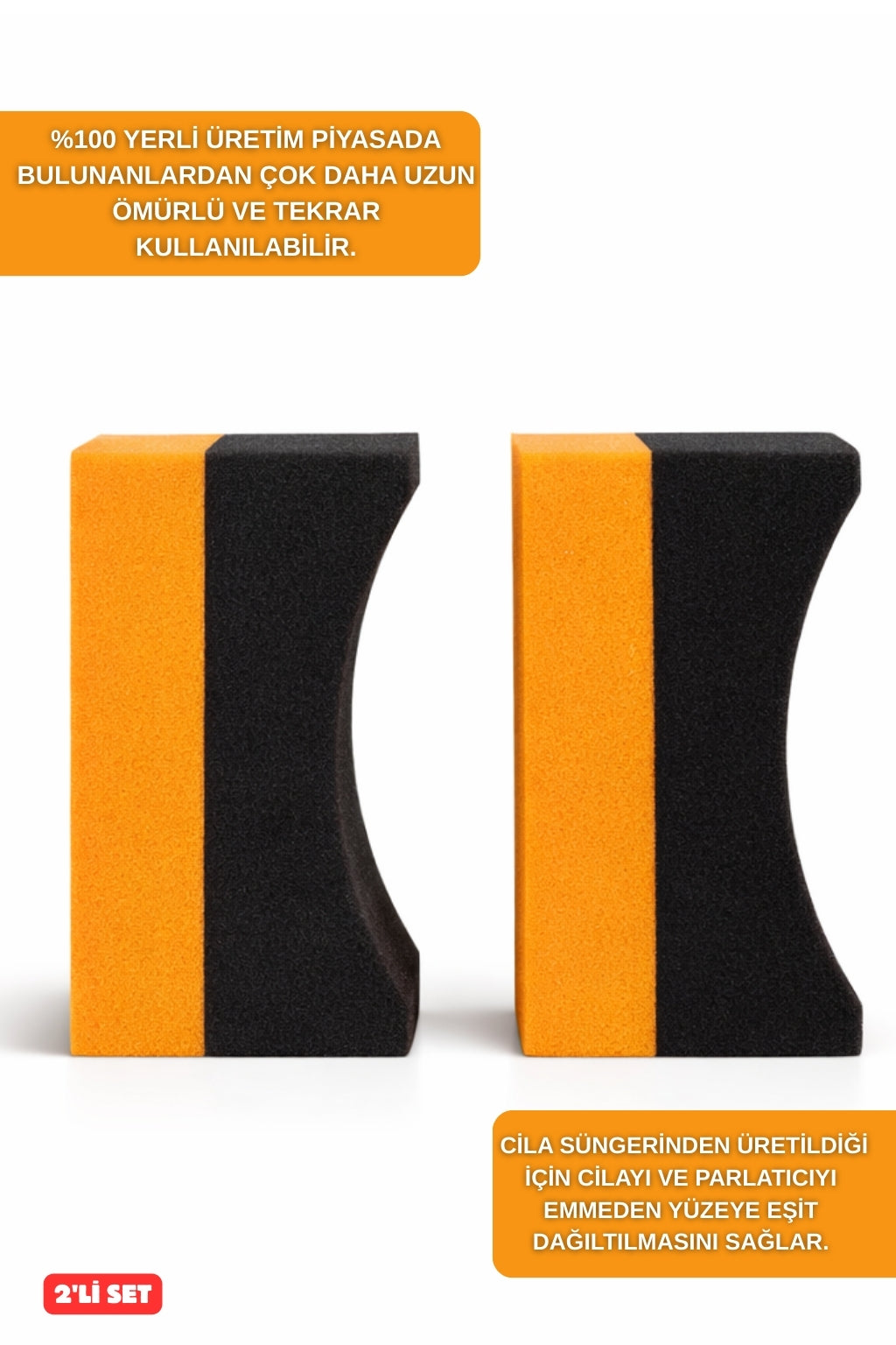 LENAREN 2’li Lastik Parlatma & Temizleme Süngeri Turuncu – Yerli Üretim, Orijinal Cila Süngeri