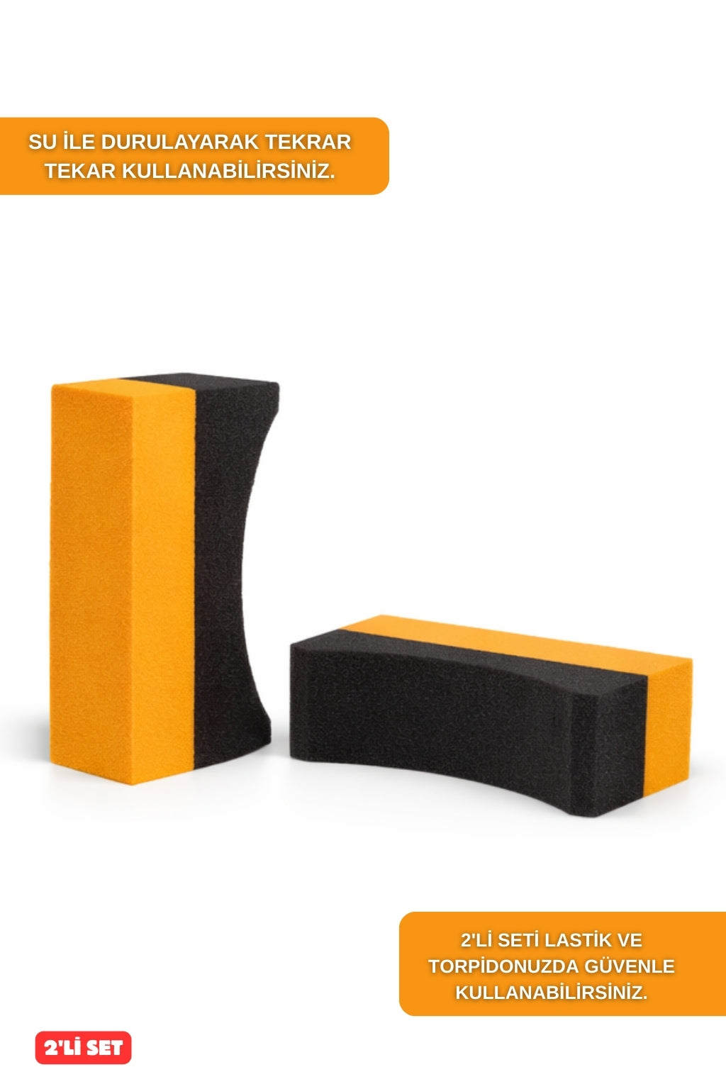 LENAREN 2’li Lastik Parlatma & Temizleme Süngeri Turuncu – Yerli Üretim, Orijinal Cila Süngeri
